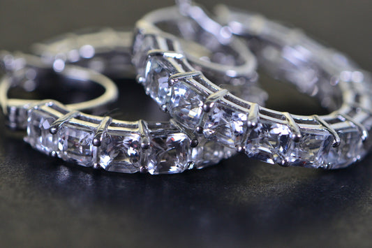 White Topaz Hoop Earrings: Sterling Silver Cushion Cut