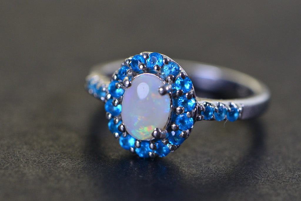Australian White Opal Apatite Ring Sterling Silver