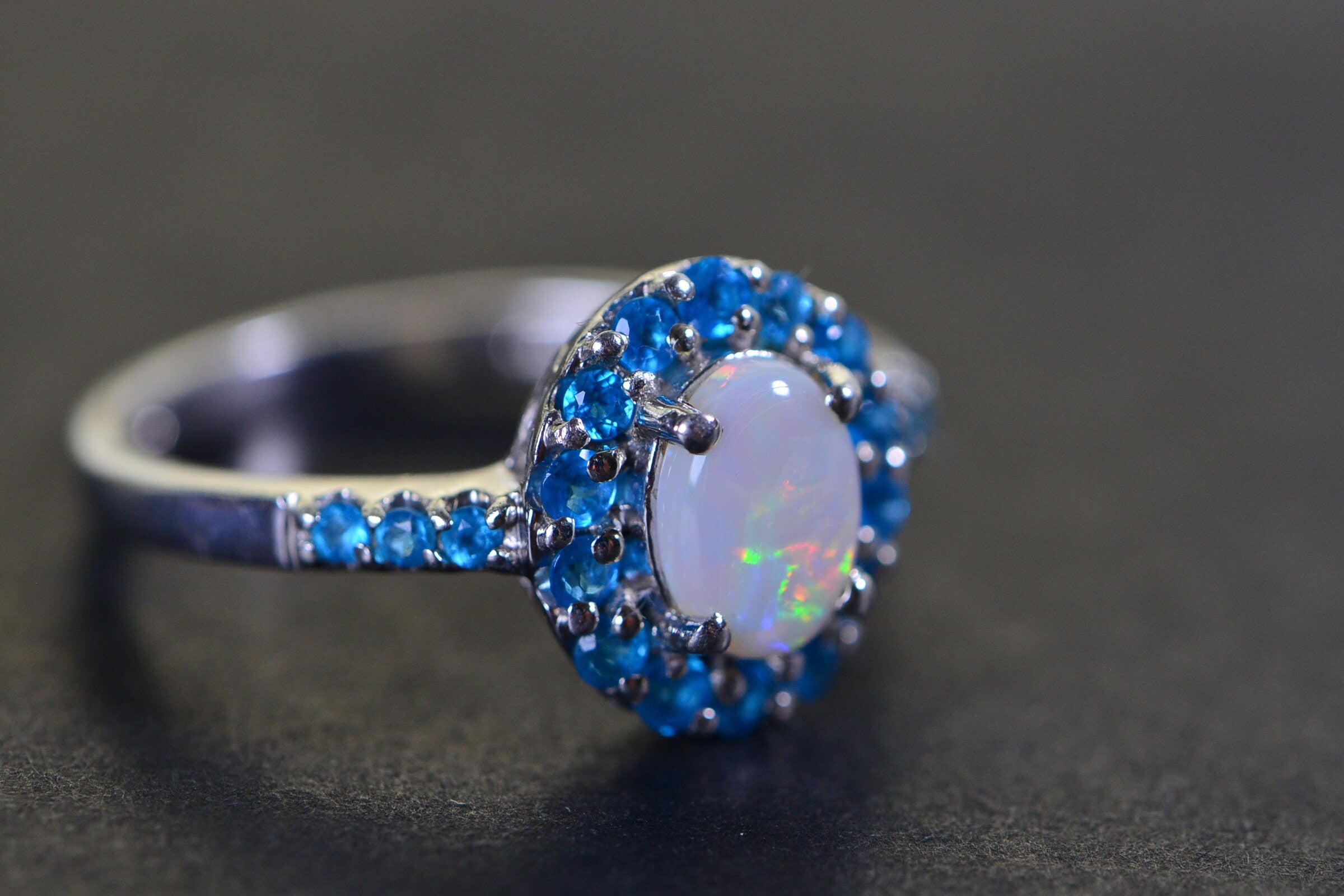 Australian White Opal Apatite Ring Sterling Silver