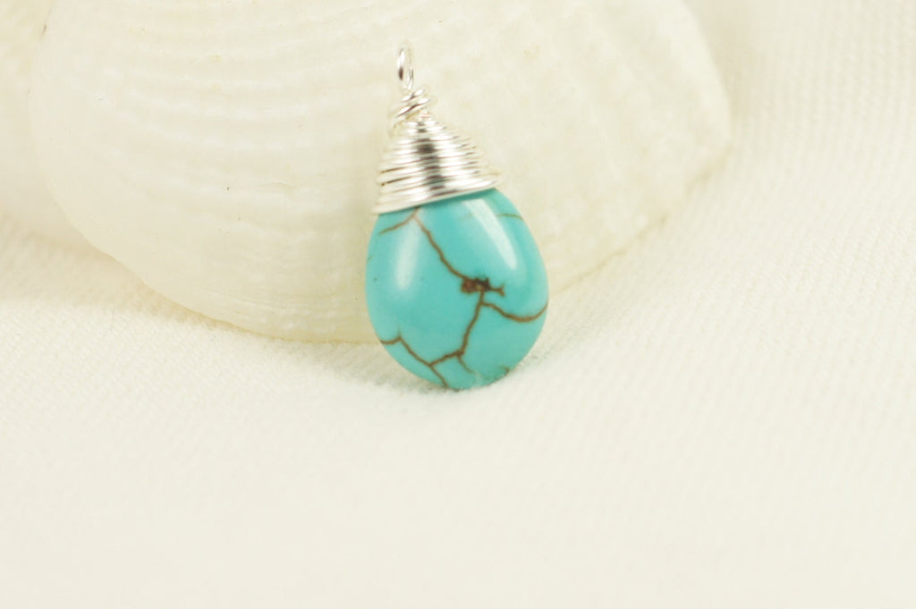 Natural Turquoise Wire Wrapped Briolette On Silver Wire Add Dangle