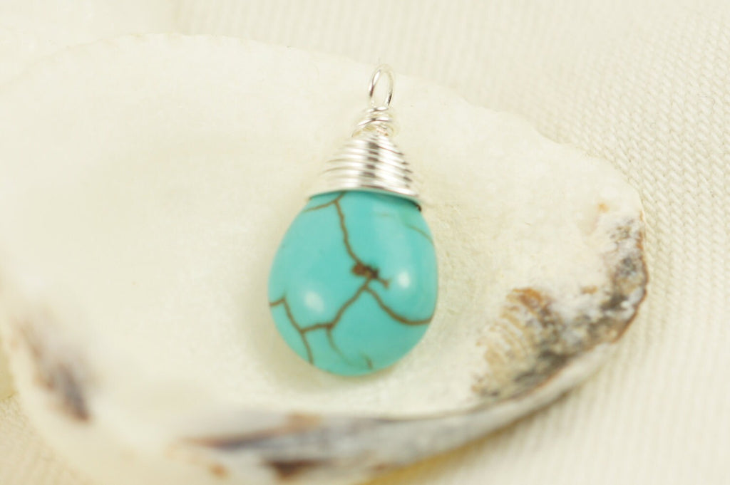 Natural Turquoise Wire Wrapped Briolette On Silver Wire Add Dangle
