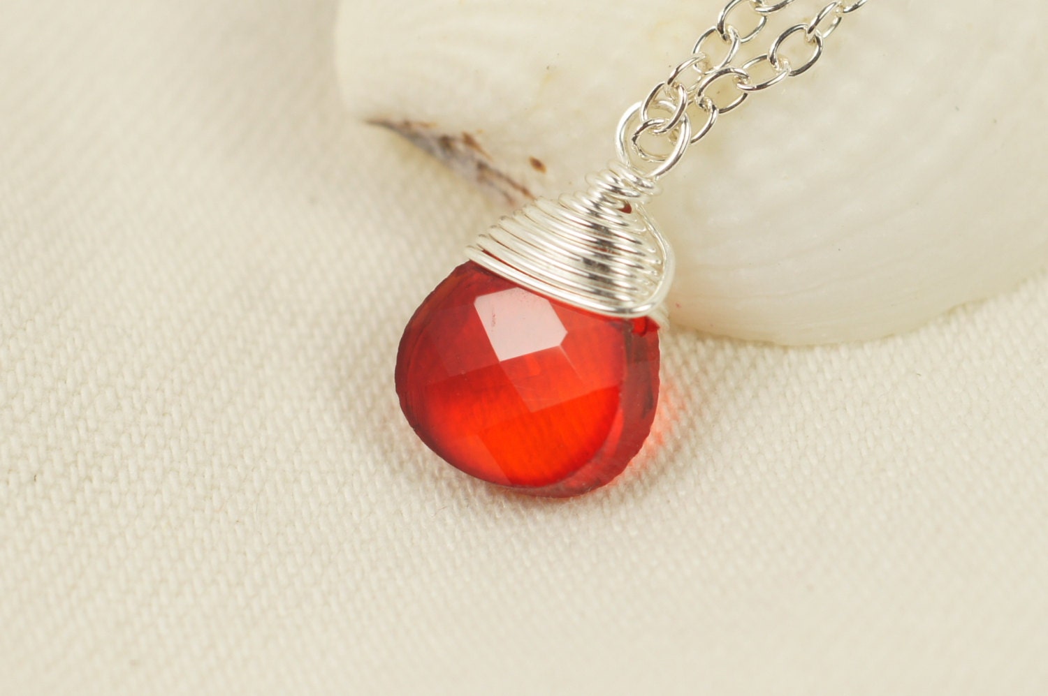 Silver Wire Wrapped Red Crystal Teardrop Pendant