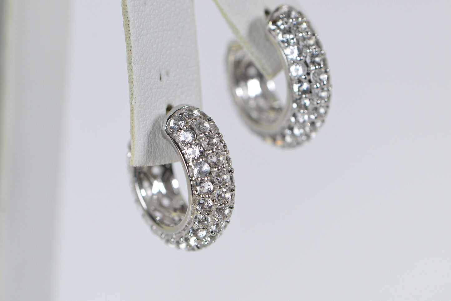 Simulated Diamond Half Hoop Earrings Sterling Silver  Wide Hoops Wedding Earrings