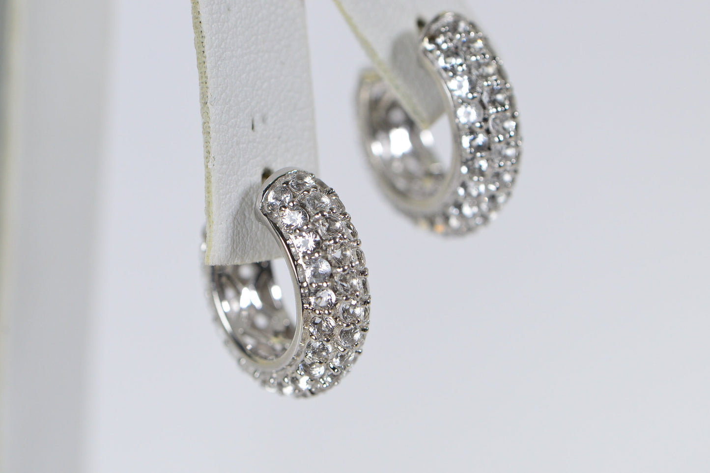 Simulated Diamond Half Hoop Earrings Sterling Silver  Wide Hoops Wedding Earrings