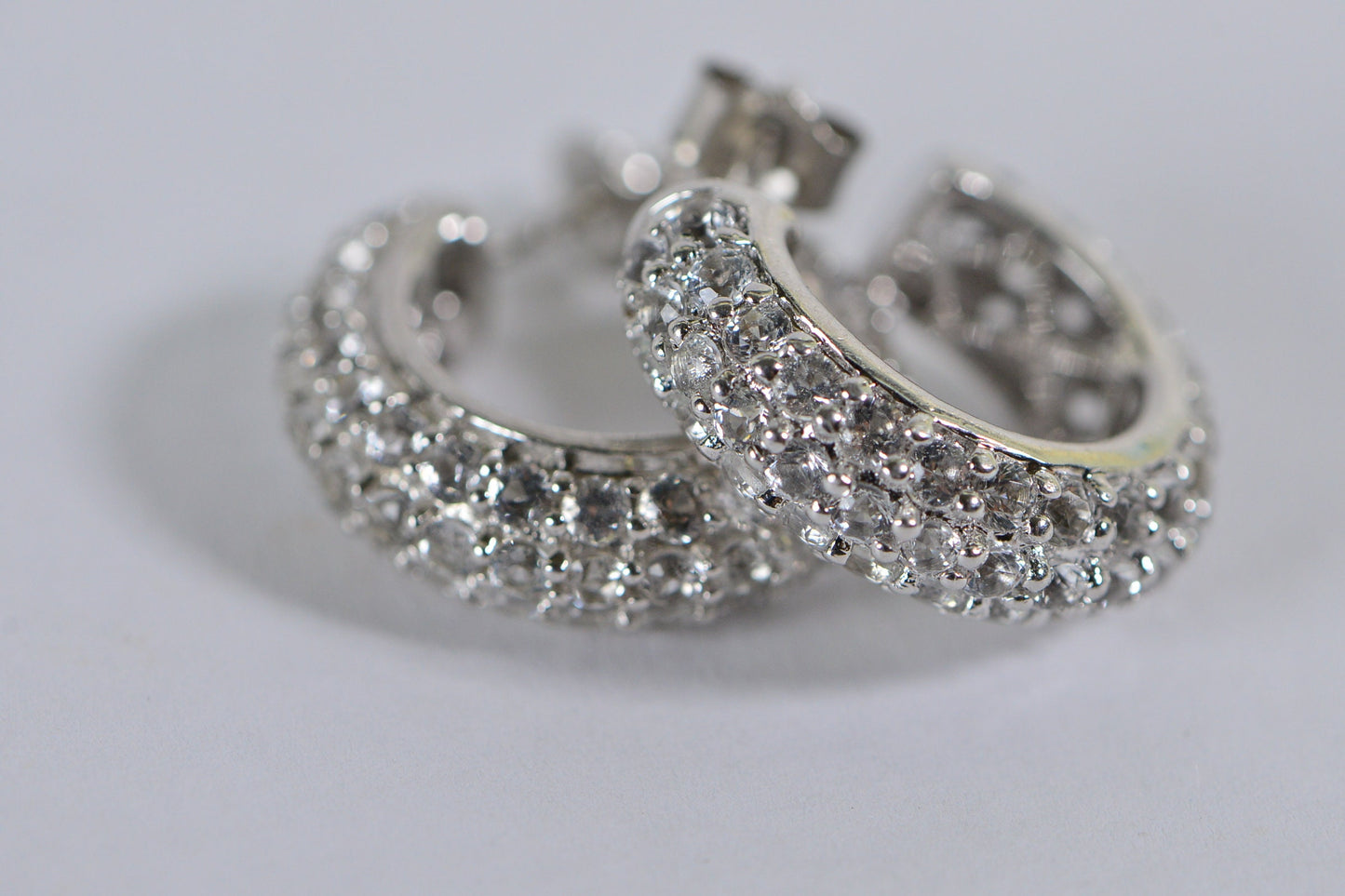 Simulated Diamond Half Hoop Earrings Sterling Silver  Wide Hoops Wedding Earrings