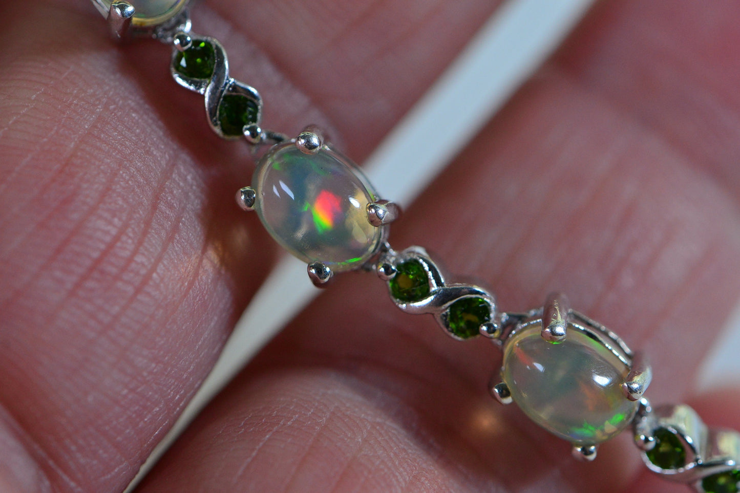 Ethiopian Welo Opal Bolo Bracelet, Chrome Diopside, Sterling Silver