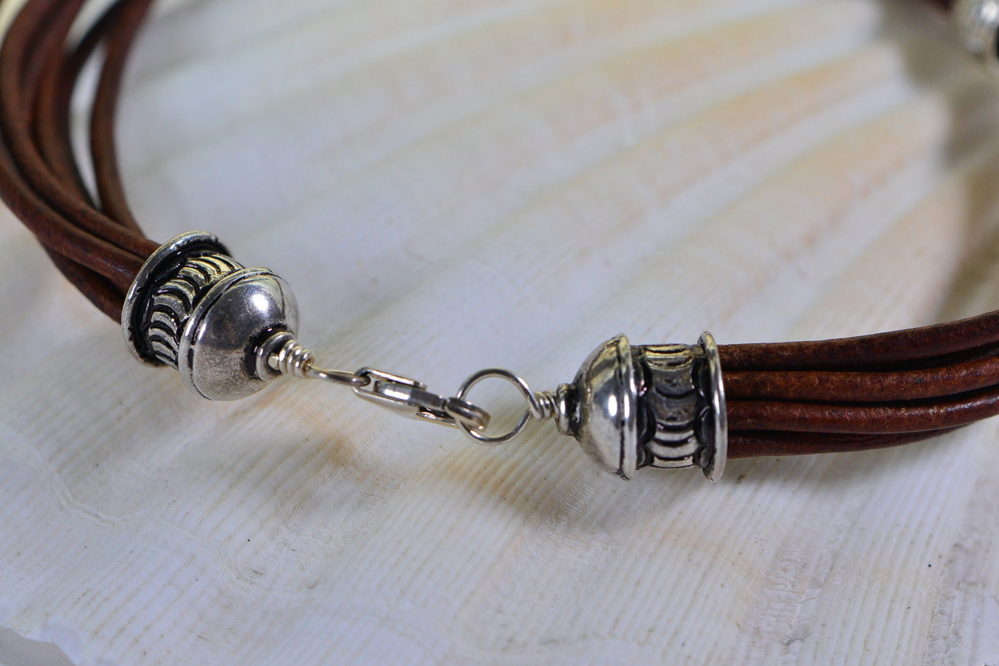 Multi Strand Leather Bracelet: Freshwater Pearl & Sterling Silver