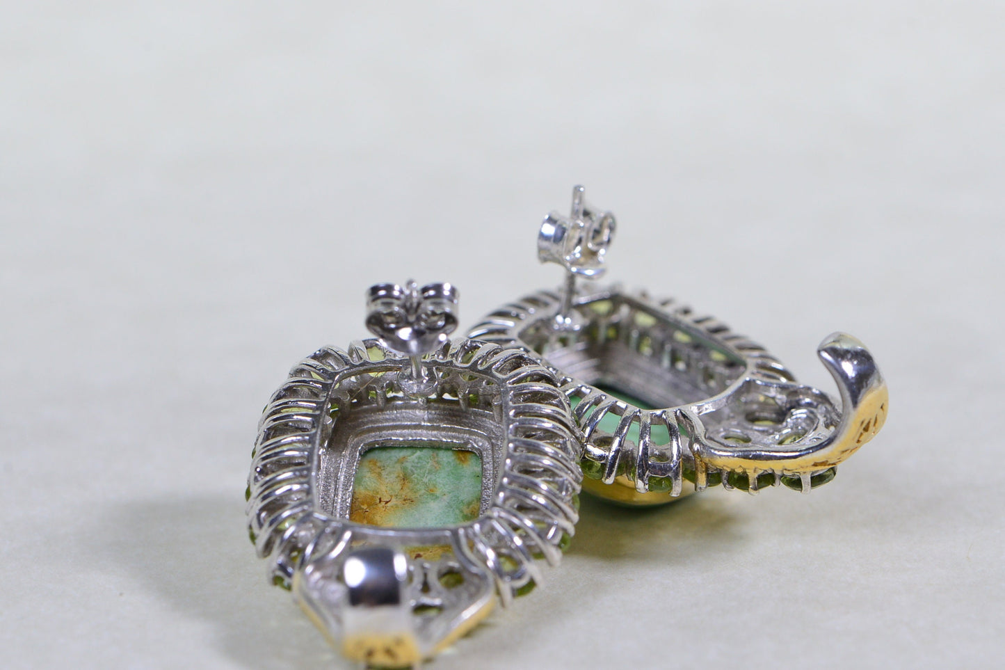 Vintage Green Turquoise Peridot Earrings: 24K Gold Vermeil Sterling Silver