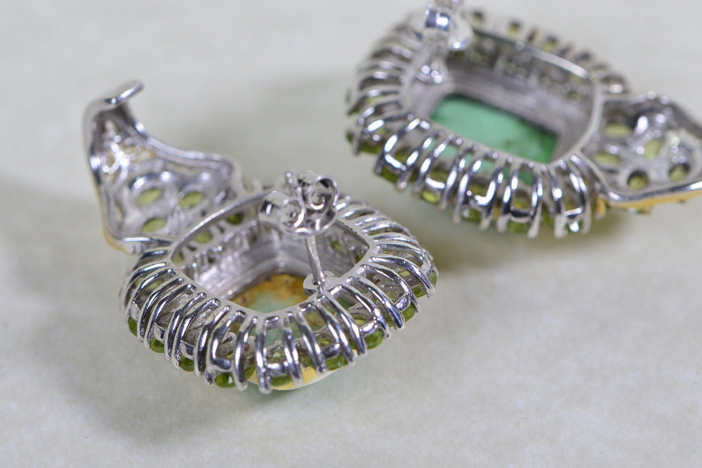 Vintage Green Turquoise Peridot Earrings: 24K Gold Vermeil Sterling Silver