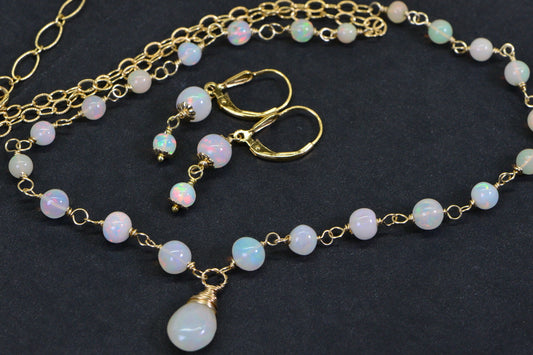 14K Gold Filled Ethiopian Opal Necklace and Earrings Set