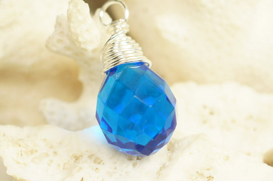 Wire Wrapped Blue Briolette Pendant Add Dangle Pendant Charm