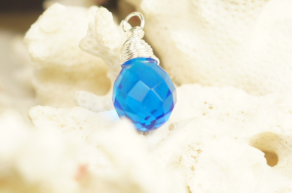 Wire Wrapped Blue Briolette Pendant Add Dangle Pendant Charm