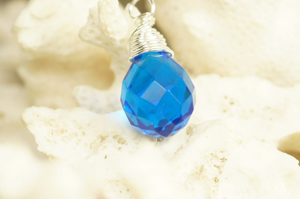 Wire Wrapped Blue Briolette Pendant Add Dangle Pendant Charm