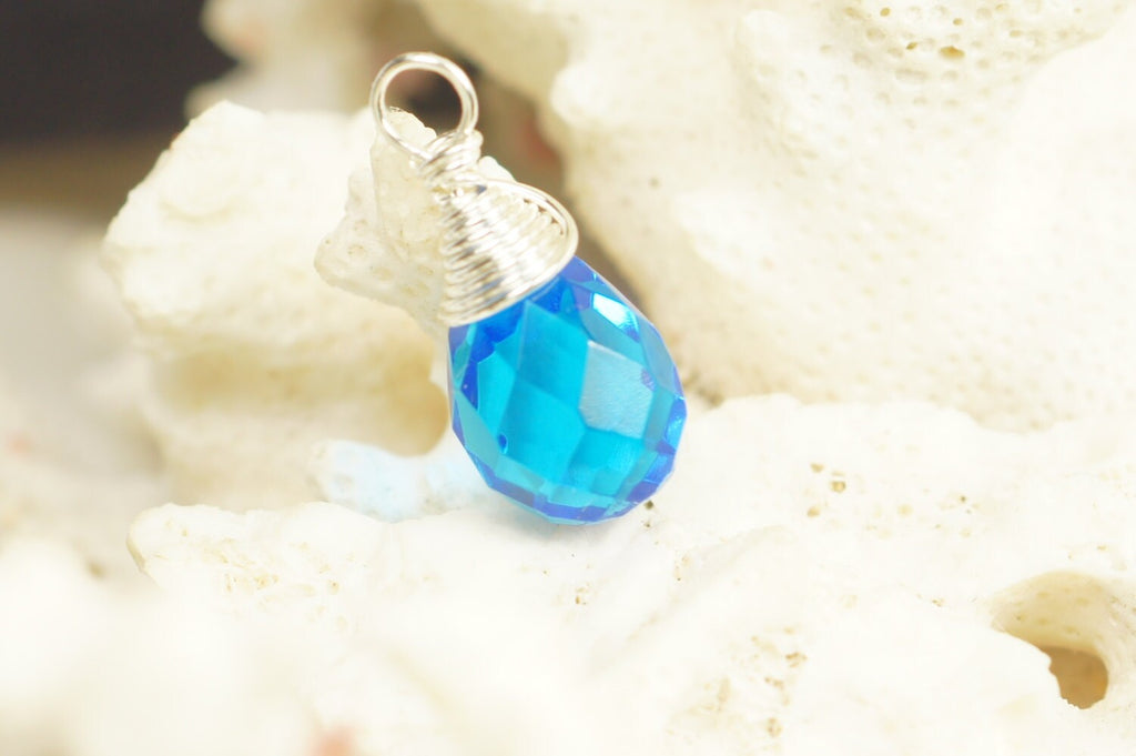 Wire Wrapped Blue Briolette Pendant Add Dangle Pendant Charm