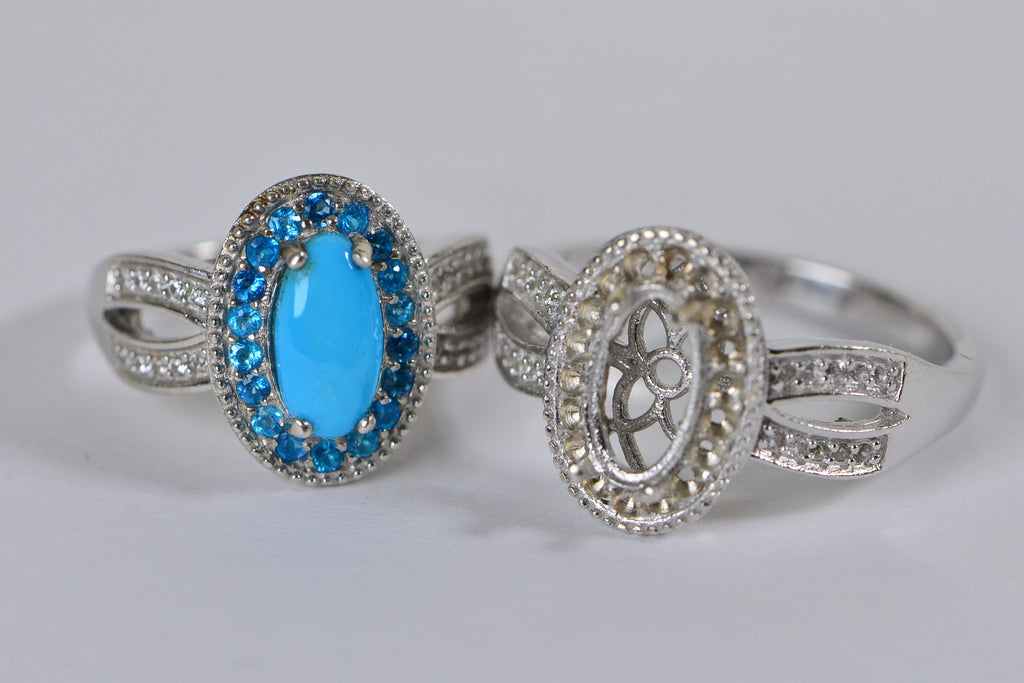 Sterling Silver Oval Stone Setting Ring: DIY Jewelry, Size 7.25 US
