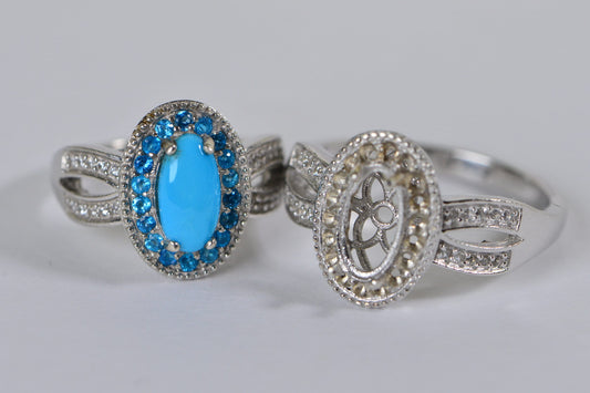 Sterling Silver Oval Stone Setting Ring: DIY Jewelry, Size 7.25 US