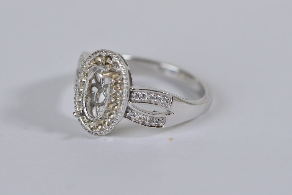 Sterling Silver Oval Stone Setting Ring: DIY Jewelry, Size 7.25 US