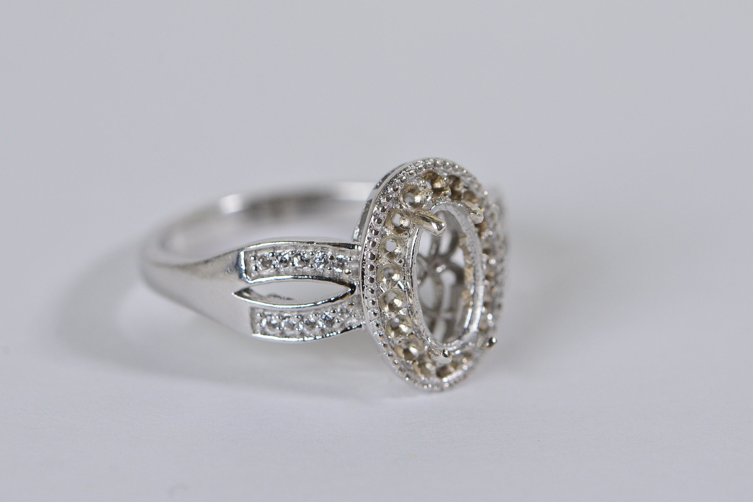 Sterling Silver Oval Stone Setting Ring: DIY Jewelry, Size 7.25 US
