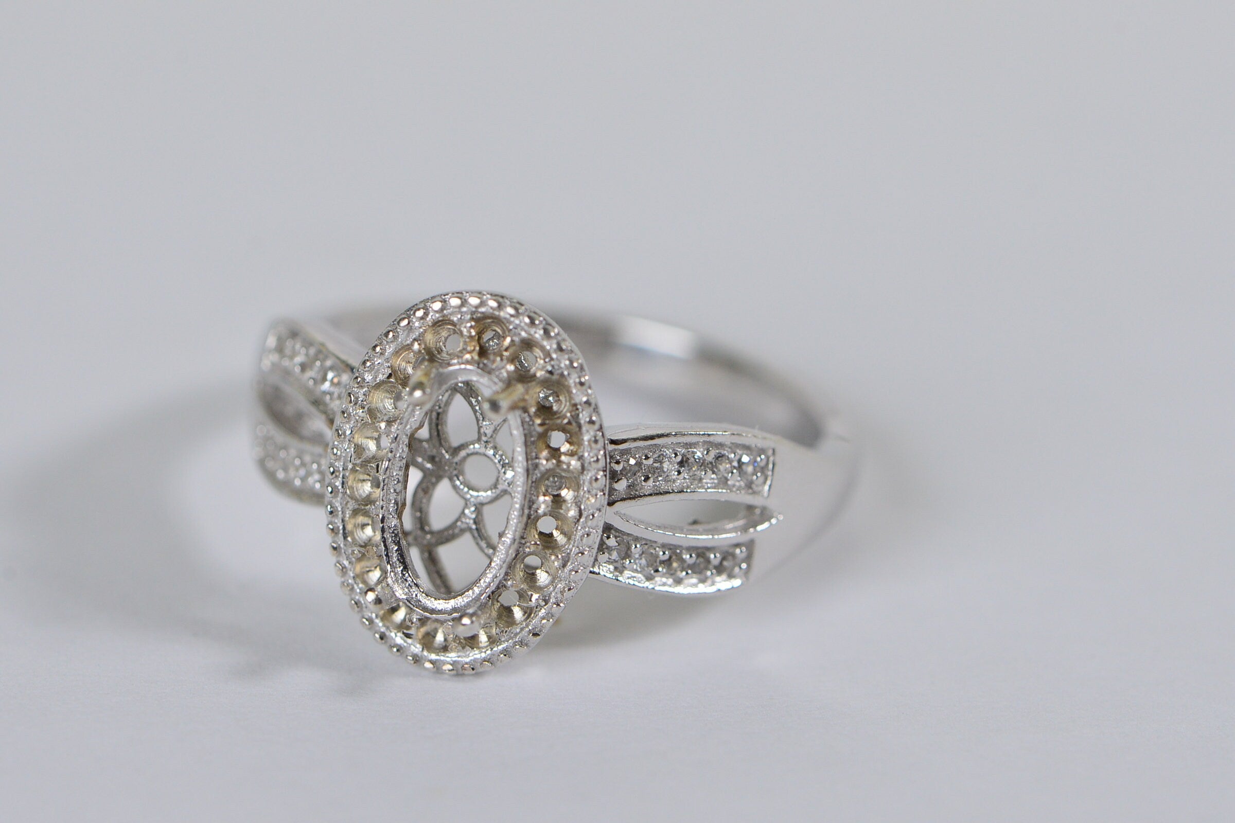 Sterling Silver Oval Stone Setting Ring: DIY Jewelry, Size 7.25 US