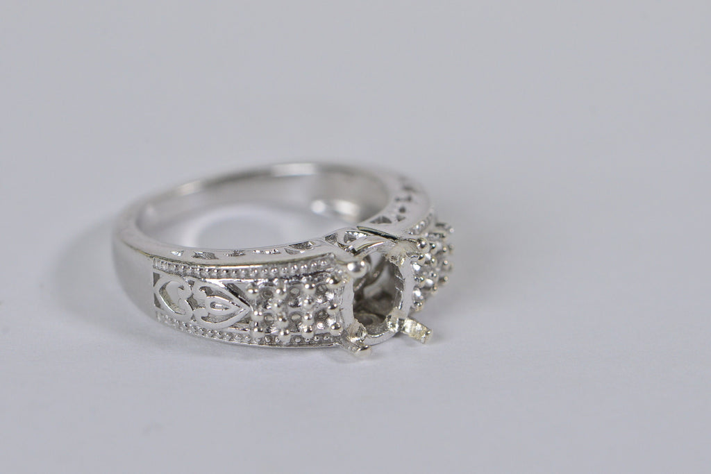 Silver 4-Prong Ring Blank: Oval Multi-Stone Setting, US Size 7