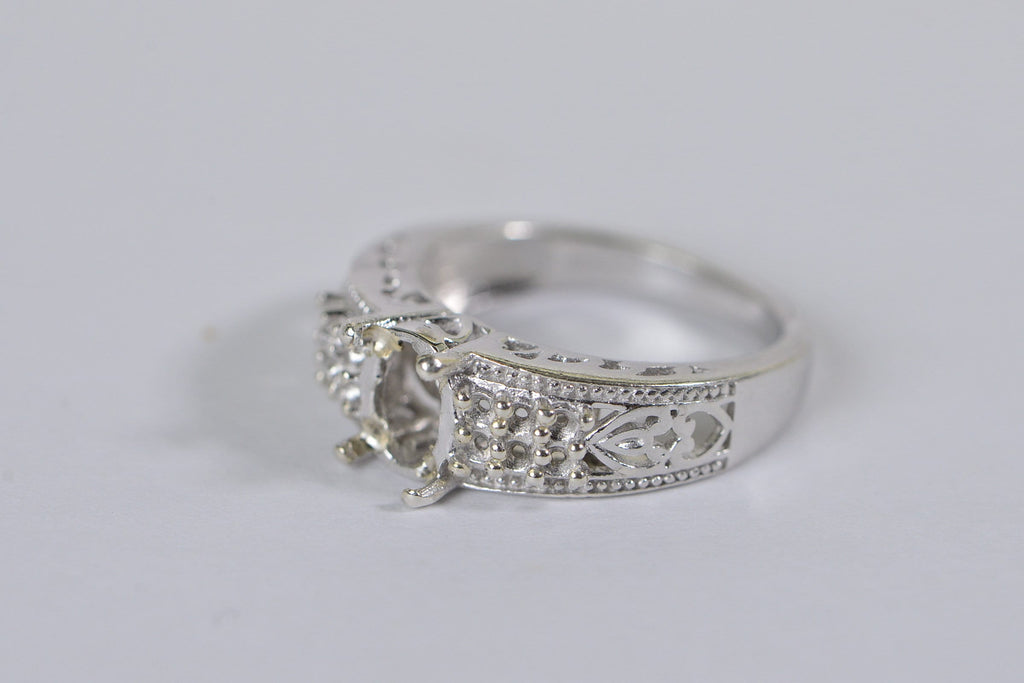 Silver 4-Prong Ring Blank: Oval Multi-Stone Setting, US Size 7