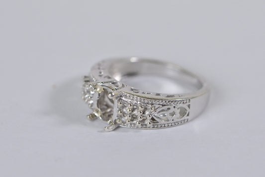 Silver 4-Prong Ring Blank: Oval Multi-Stone Setting, US Size 7