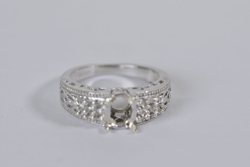 Silver 4-Prong Ring Blank: Oval Multi-Stone Setting, US Size 7