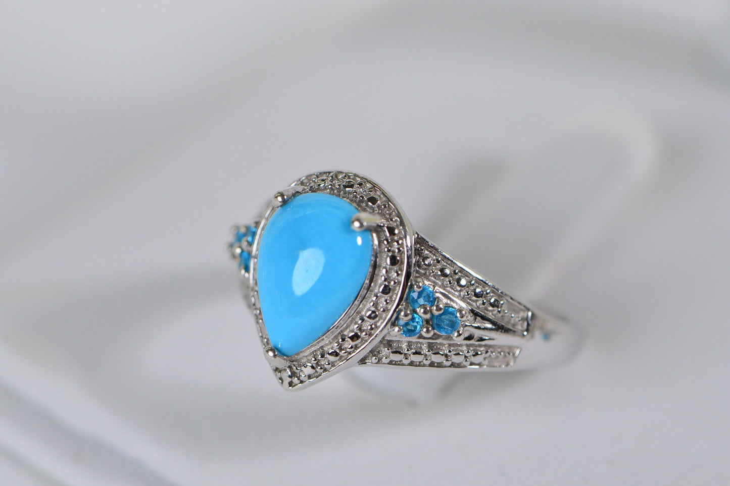 Sleeping Beauty Turquoise Ring: Pear Stone, Sterling Silver Apatite Ring