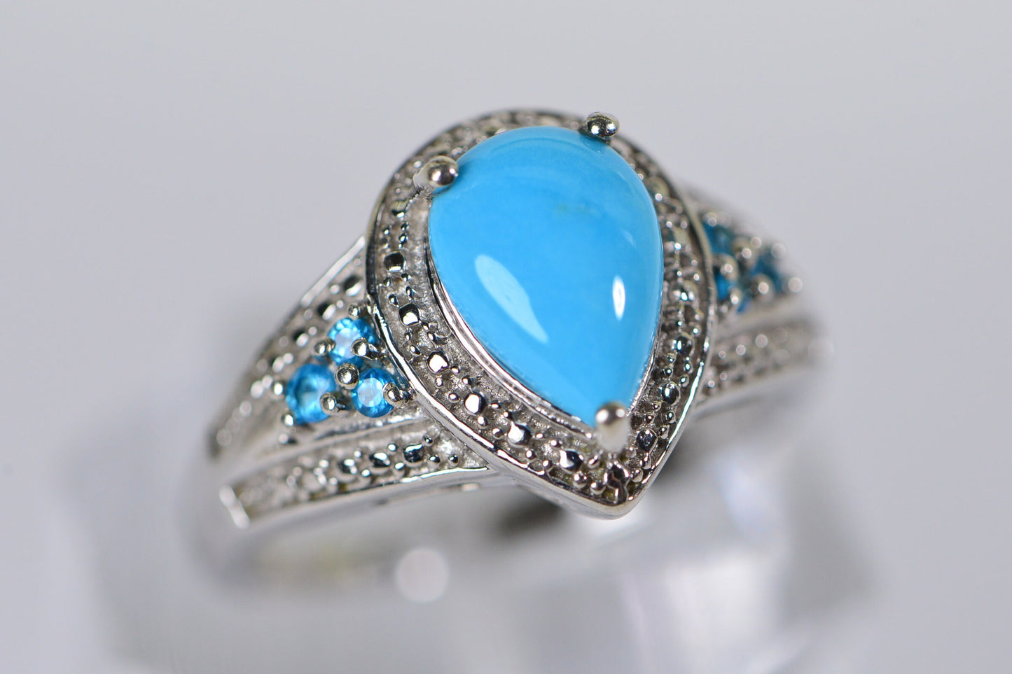Sleeping Beauty Turquoise Ring: Pear Stone, Sterling Silver Apatite Ring
