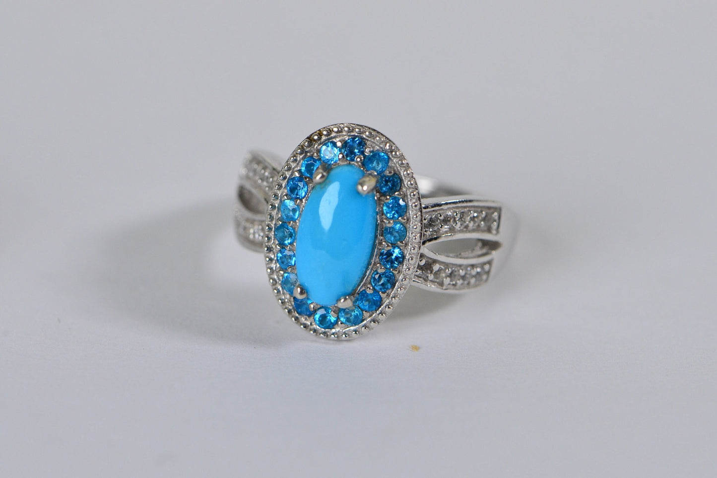Sleeping Beauty Turquoise Ring: Sterling Silver Apatite Halo Cocktail Ring