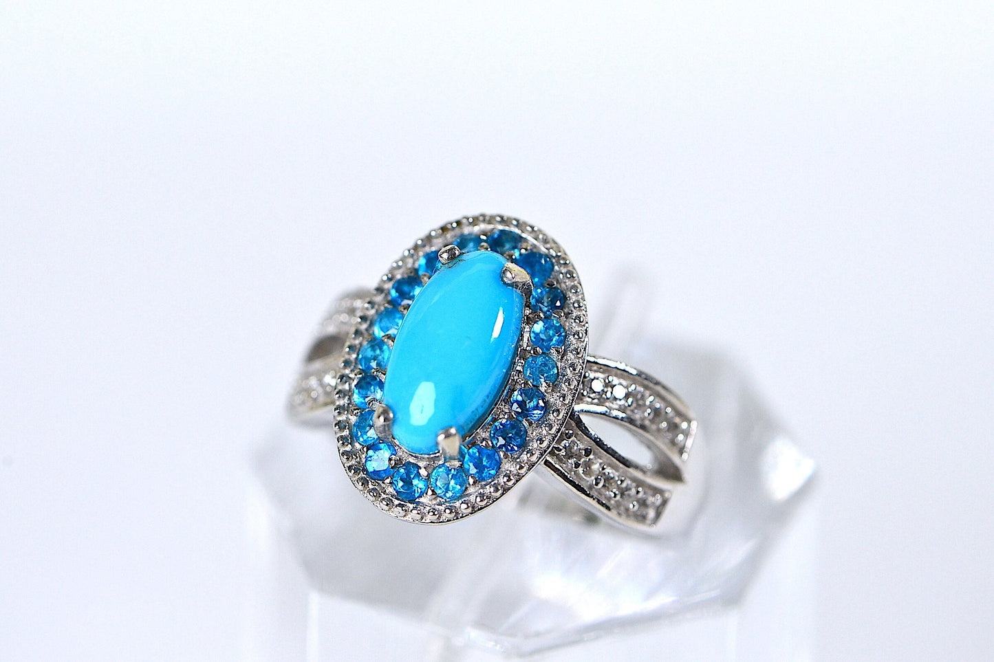 Sleeping Beauty Turquoise Ring: Sterling Silver Apatite Halo Cocktail Ring