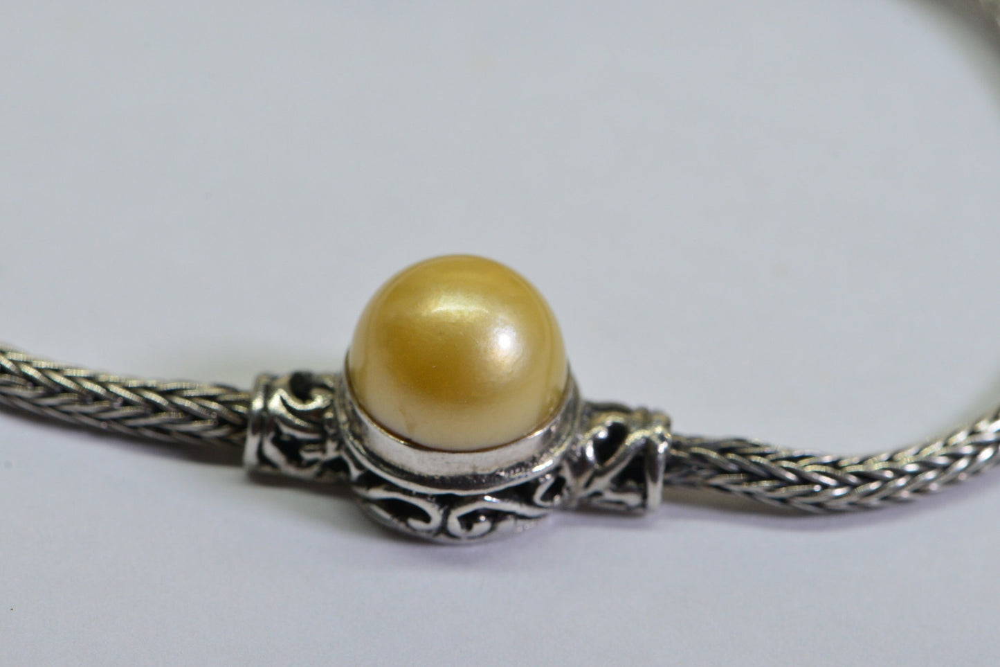 Golden South Sea Pearl Bracelet: Sterling Silver Toggle, Heavy Chain
