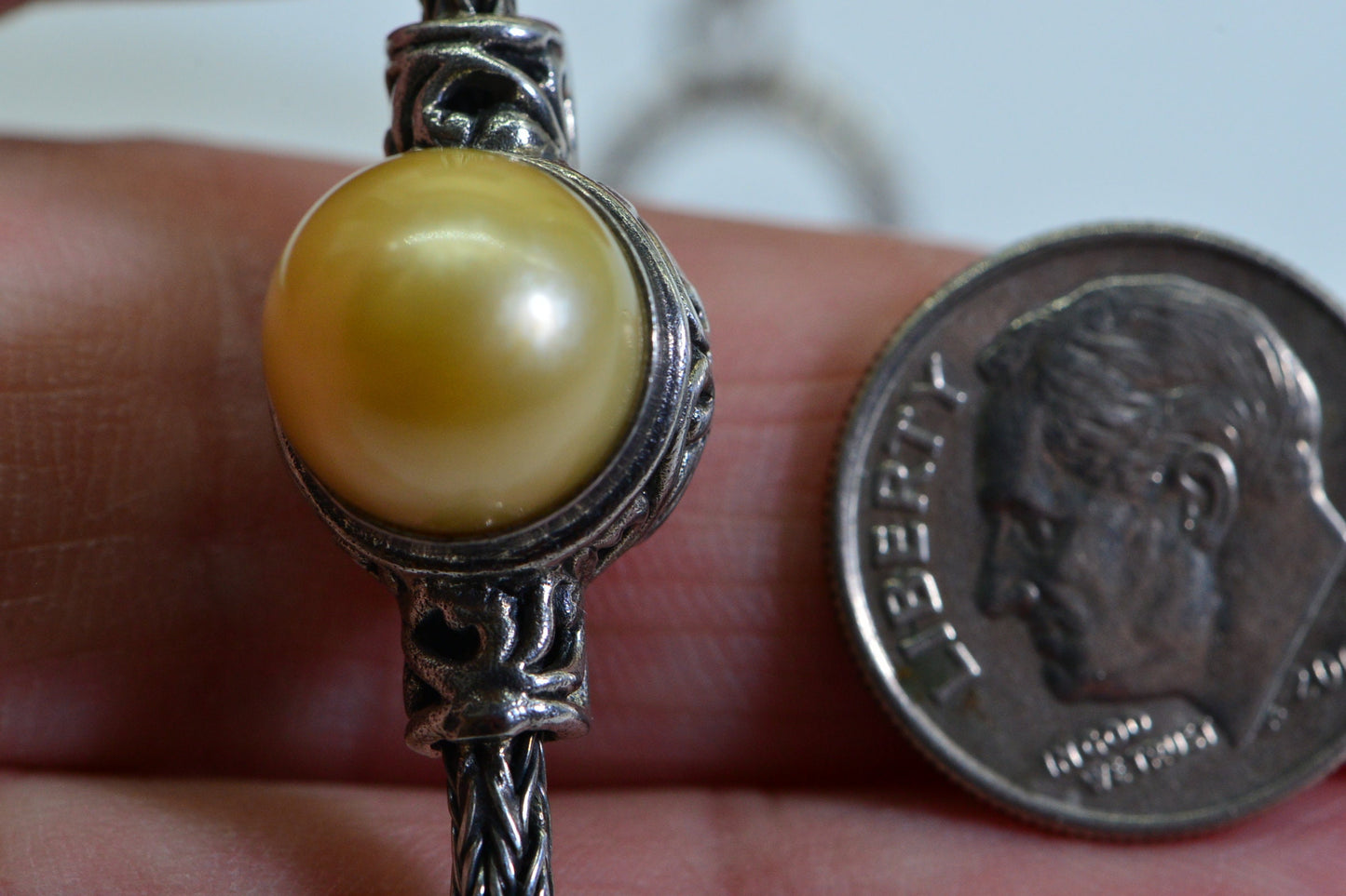 Golden South Sea Pearl Bracelet: Sterling Silver Toggle, Heavy Chain