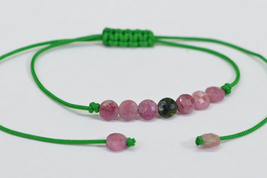 Pink Tourmaline Beaded Bracelet: Adjustable Gemstone Cord Bracelet