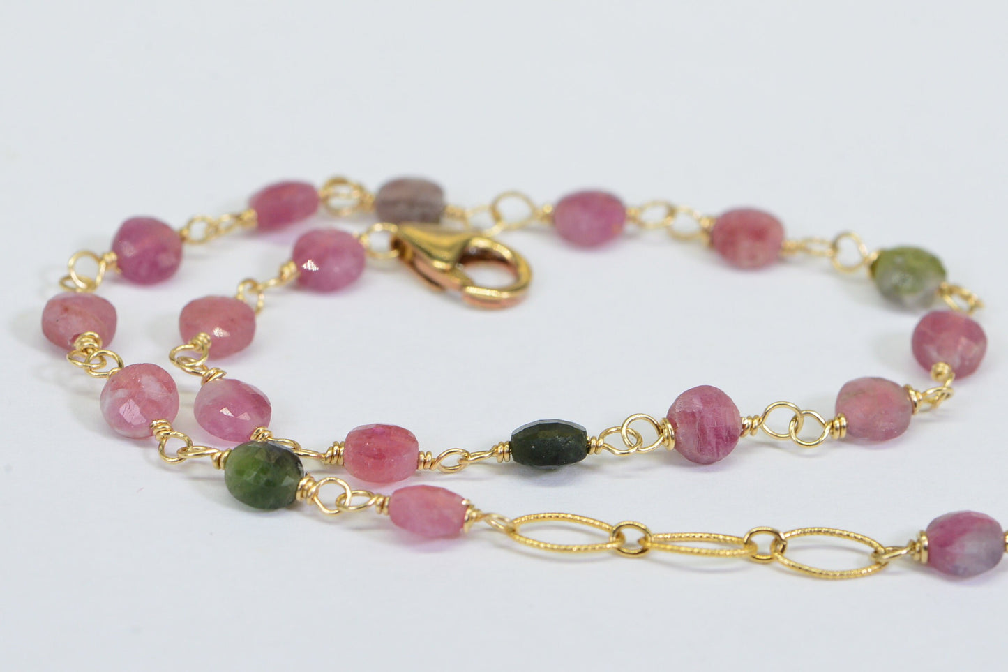 Pink Green Tourmaline Bracelet: 14K Gold Filled Wire Wrapped Gemstone
