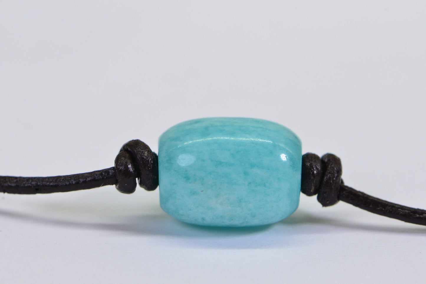 Peruvian Amazonite Necklace: Single Stone Leather Choker