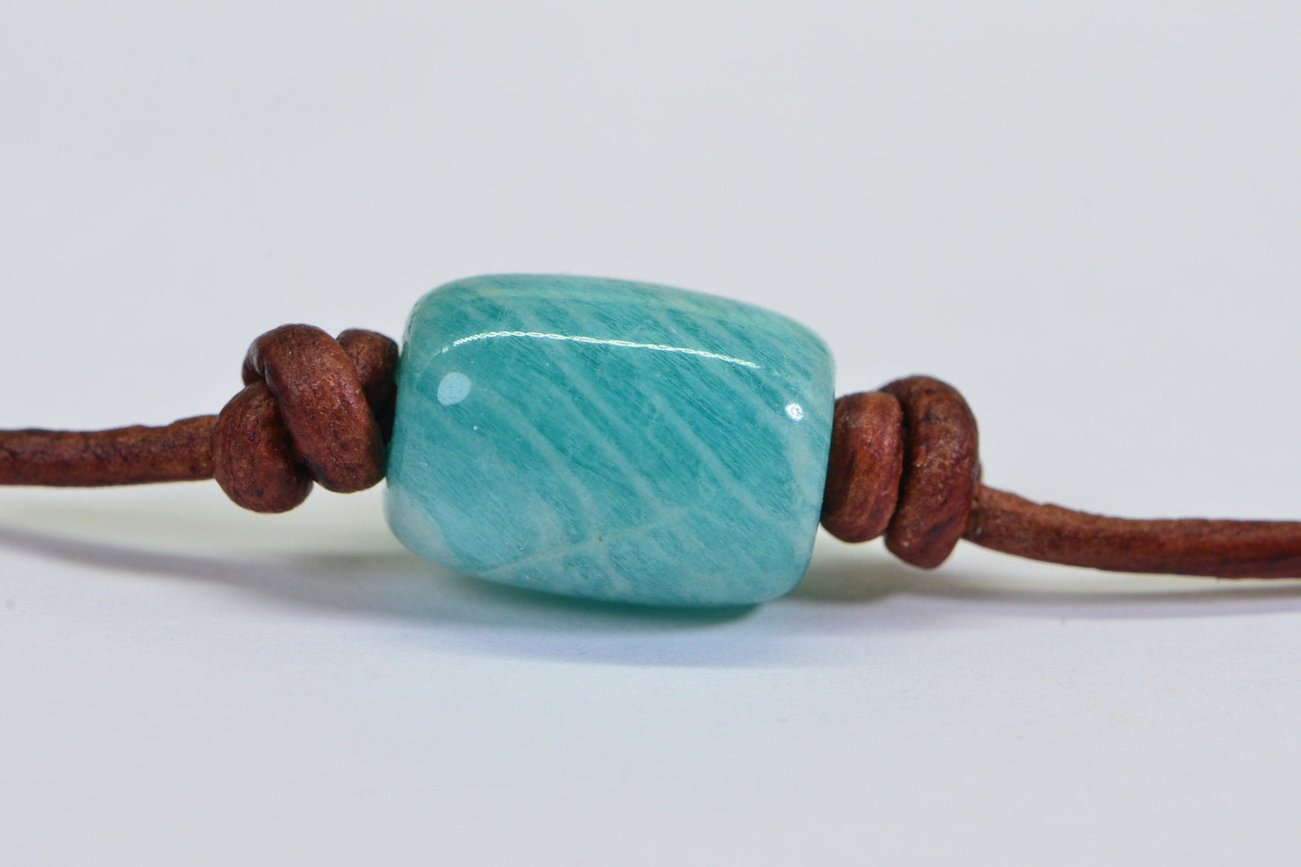 Handmade Amazonite Necklace: Single Stone Leather Cord Choker