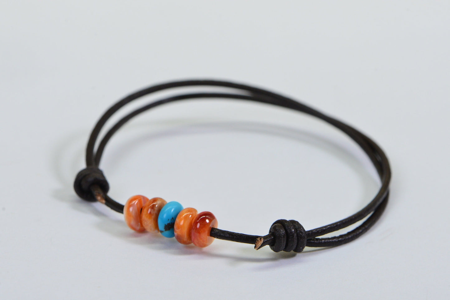 Turquoise Beaded Leather Cord Bracelet: Adjustable Friendship Jewelry
