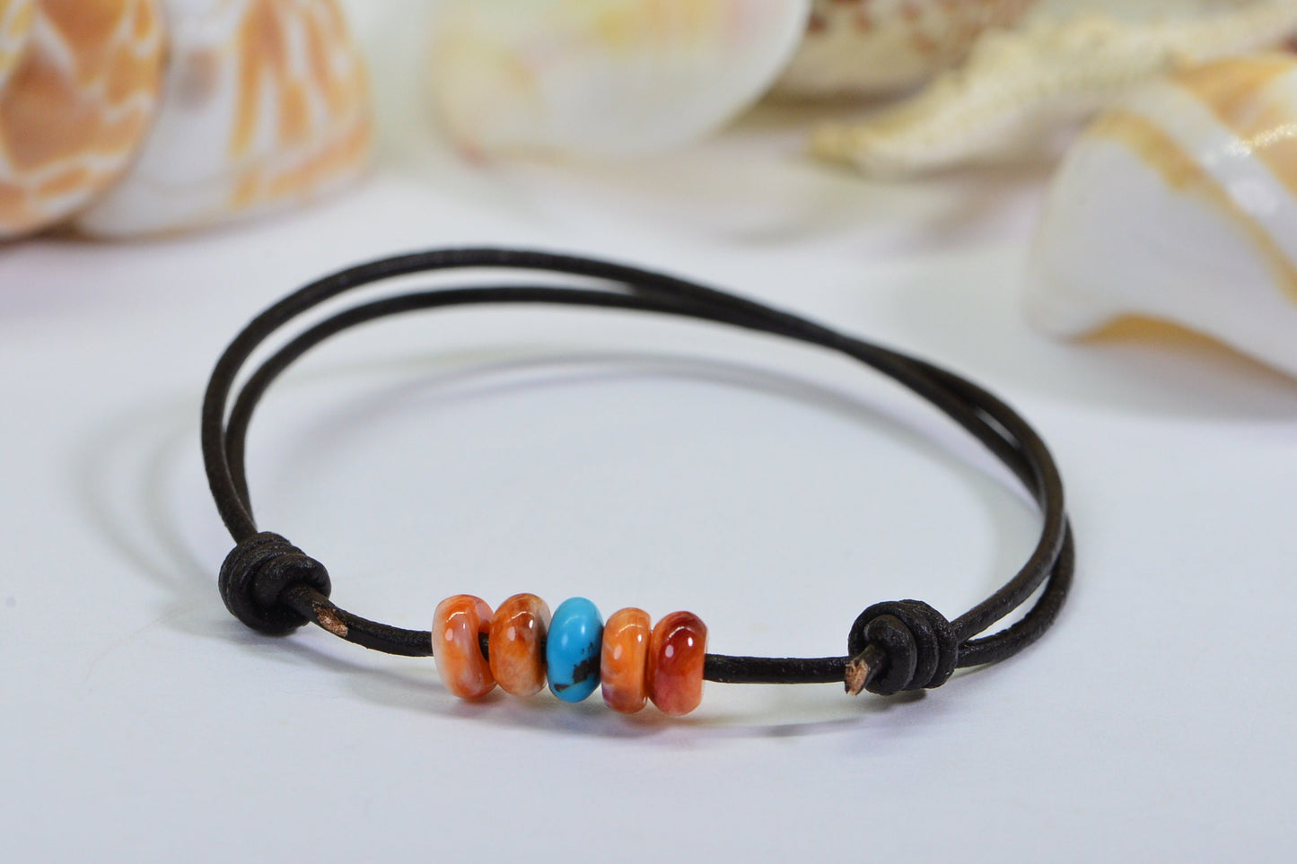 Turquoise Beaded Leather Cord Bracelet: Adjustable Friendship Jewelry