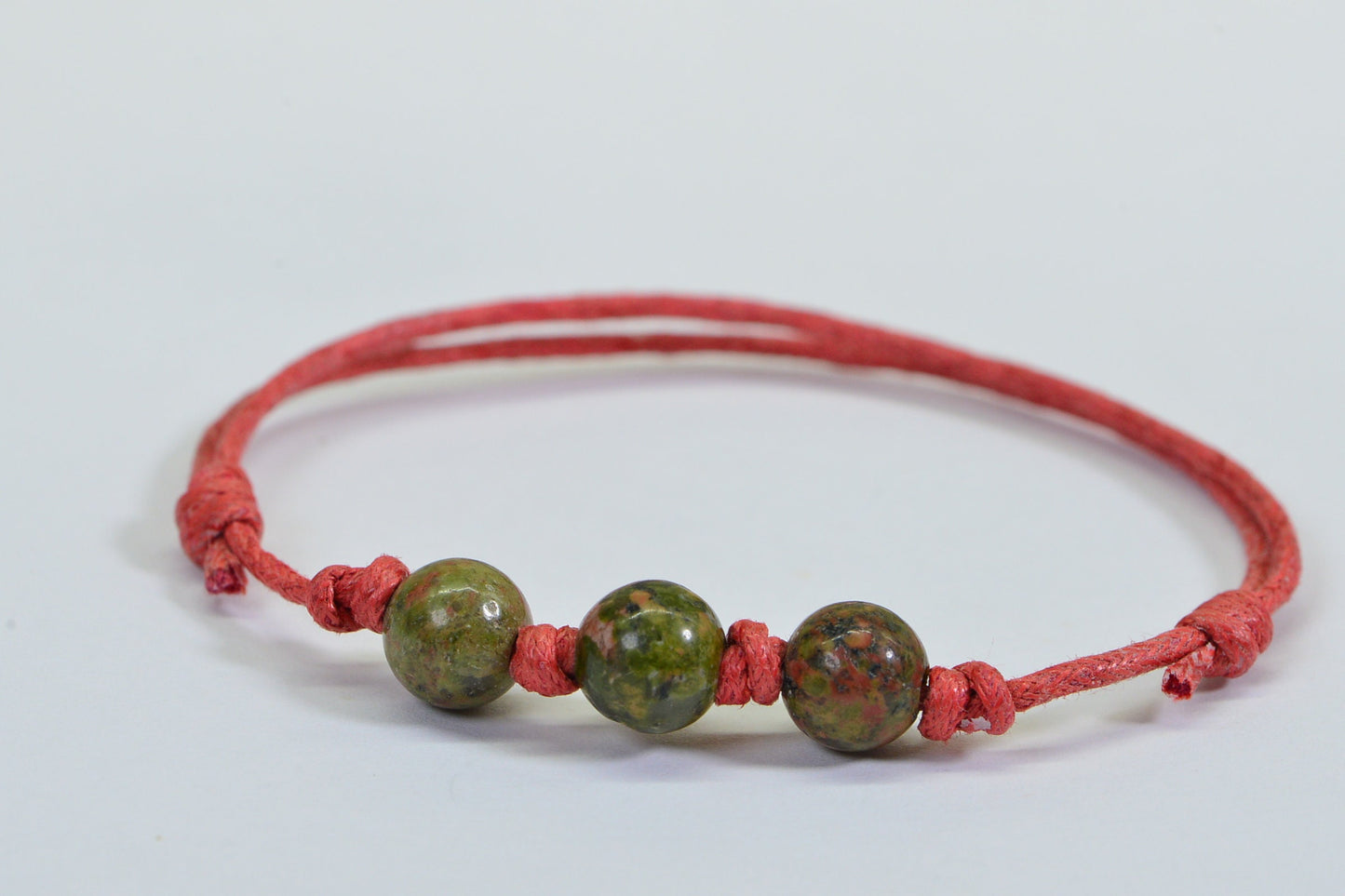 Unakite Gemstone Bracelet: Organic Cotton Cord, Adjustable Knots