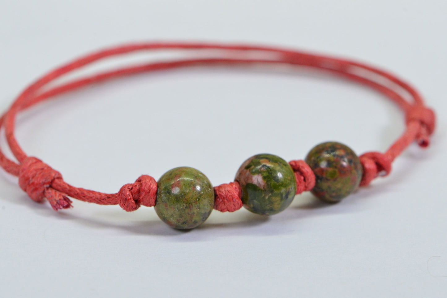 Unakite Gemstone Bracelet: Organic Cotton Cord, Adjustable Knots