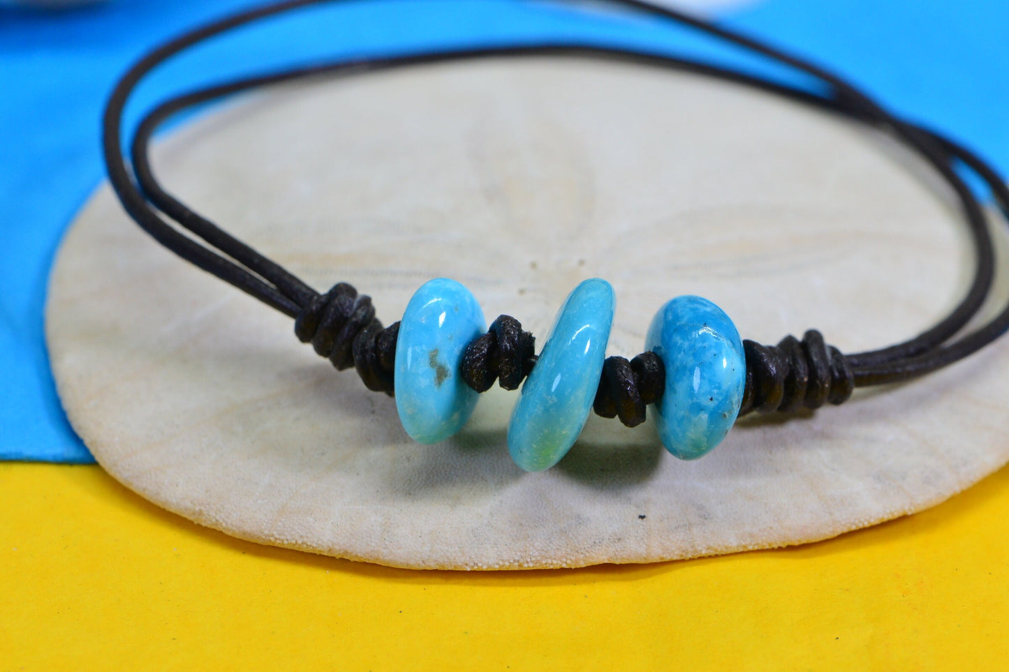 Sleeping Beauty Turquoise Bracelet: Natural Leather Cord, Adjustable Fit