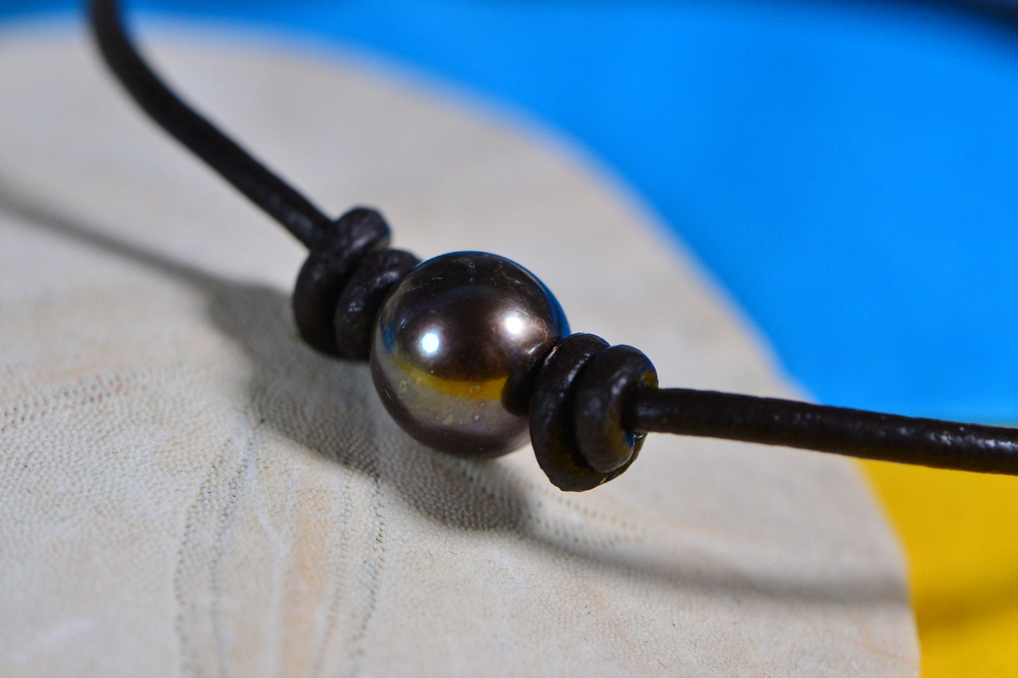 Chocolate Pearl Bracelet: Dark Brown Leather Cord, Adjustable Knot