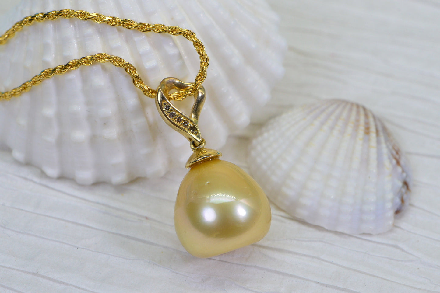 Golden South Sea Pearl Pendant: Diamond 24K Gold over Sterling Silver