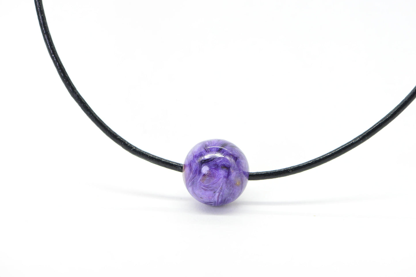 Charoite Gemstone Leather Necklace, Sterling Silver Clasp