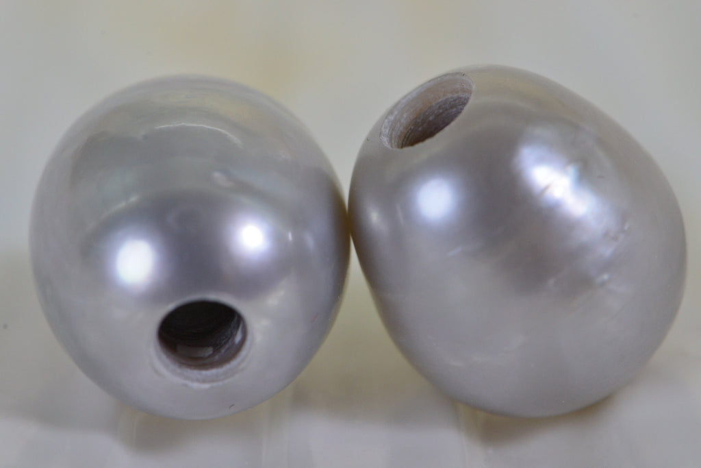 Gray Freshwater Pearl Bead: 14x12mm Large Rice Shape, 3mm Hole