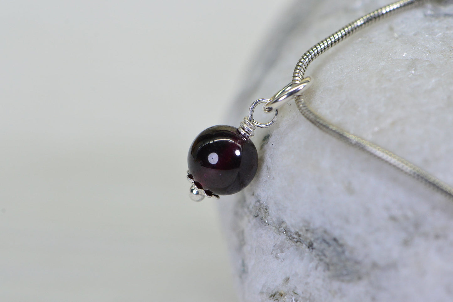 Garnet Charm Bead, Sterling Silver Wire Wrapped Dangle