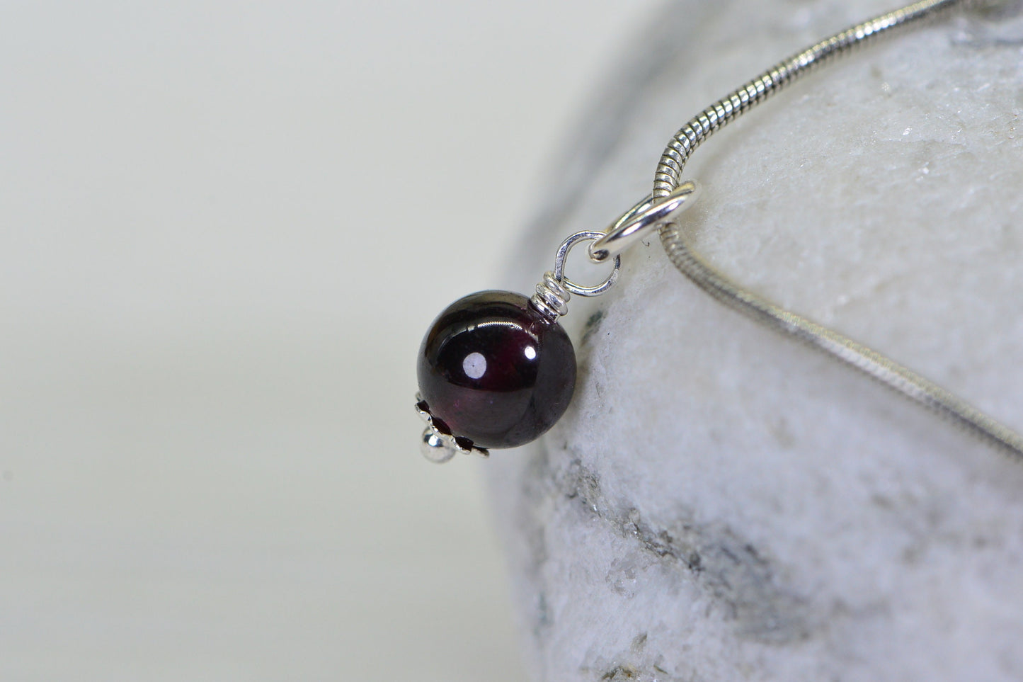 Garnet Charm Bead, Sterling Silver Wire Wrapped Dangle