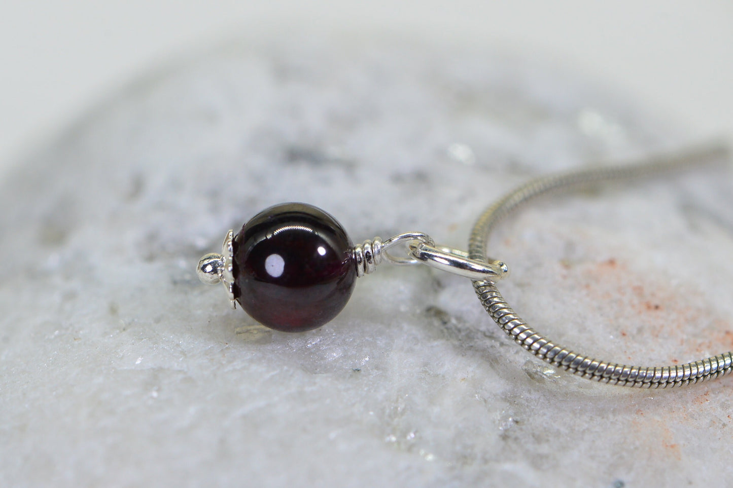 Garnet Charm Bead, Sterling Silver Wire Wrapped Dangle