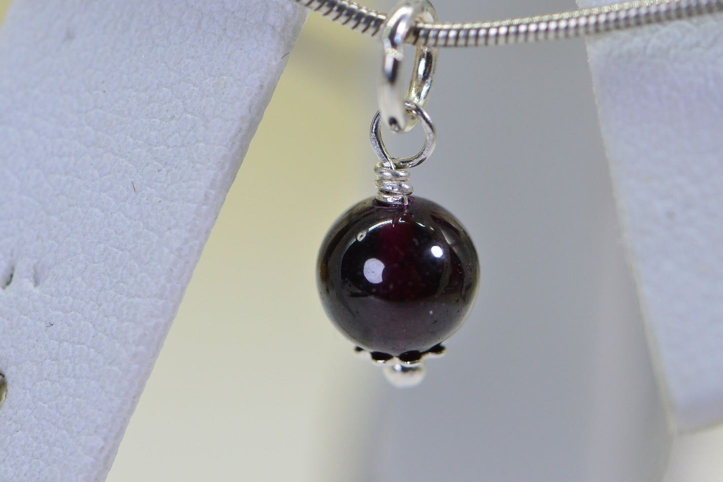 Garnet Charm Bead, Sterling Silver Wire Wrapped Dangle